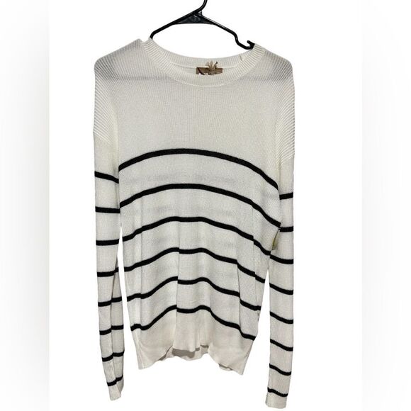 REVOLVE BOSS Fittina Crewneck Striped Ribbed Sweater in Black White - Picture 4 of 6